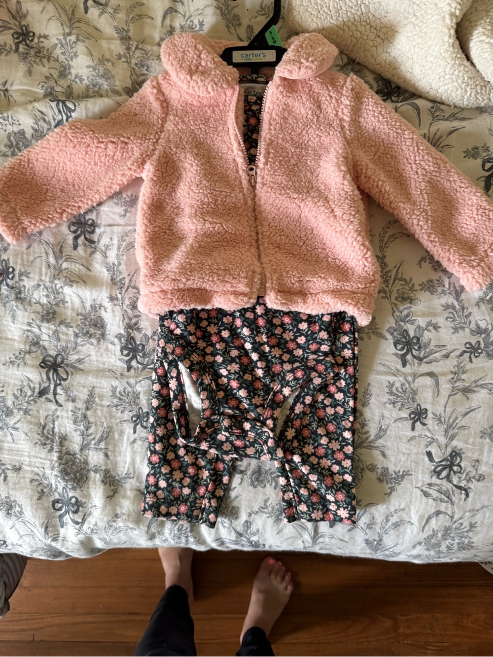 Carter's Light Pink Sherpa Jacket with Floral Trim